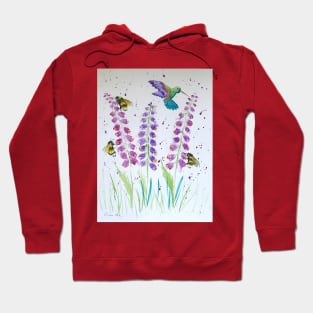 Hummingbird, bumble bee and foxglove Hoodie